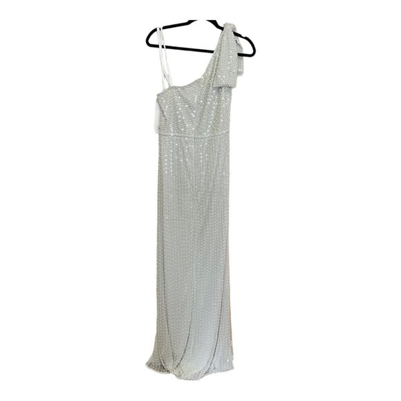 Mac Duggal Maxi Dress Pearl Embellished One Shoulder Formal Gown Size 12 NWT - Picture 8 of 10